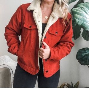 L.L. bean medium orange corduroy jacket with Sherpa lining